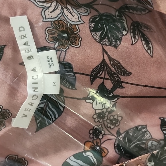 VERONICA BEARD Dakota Floral Silk Pink Mauve Multi Ruched Dress Sz 14 - Picture 5 of 7